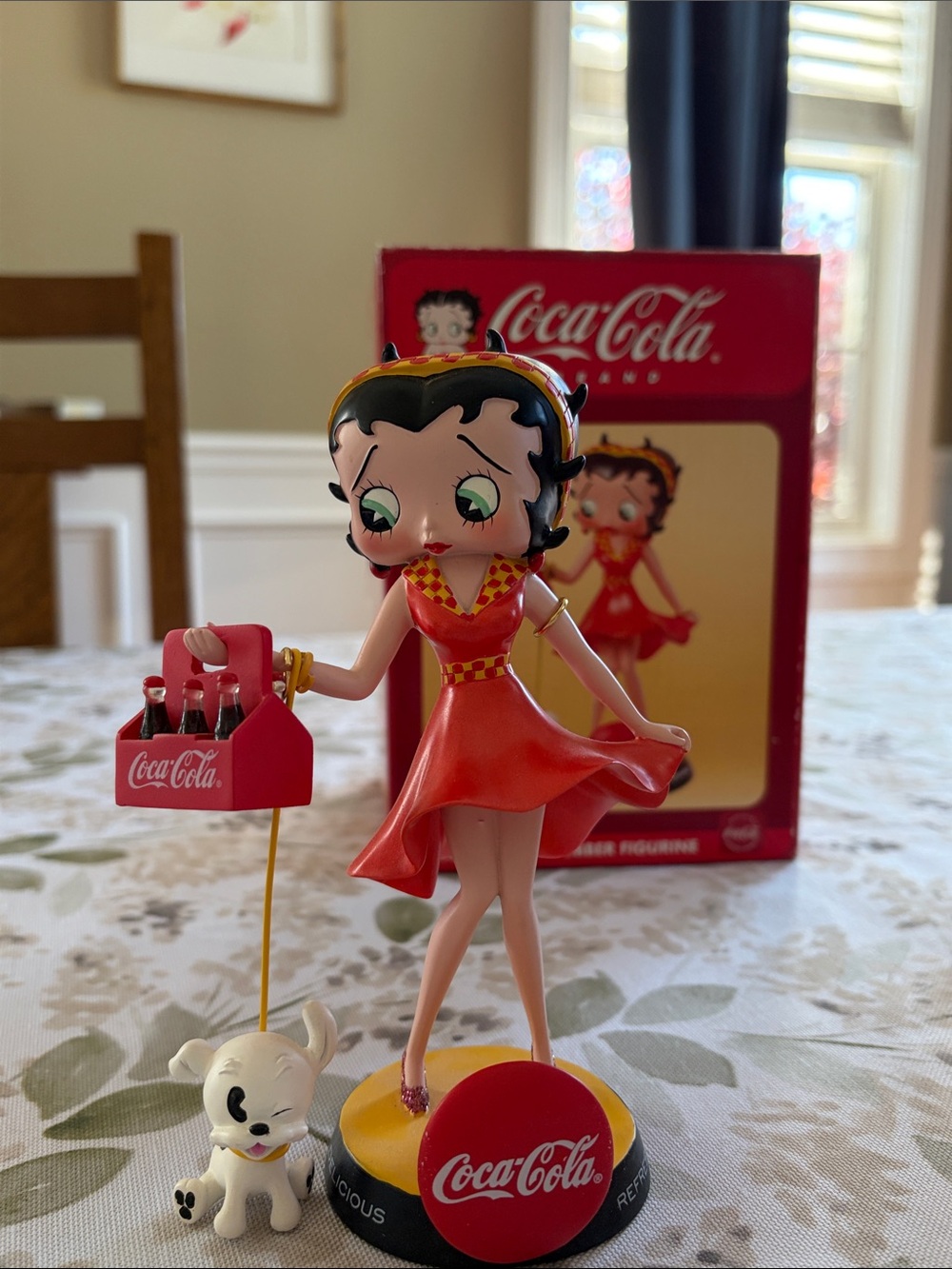 Coca Cola Betty Boop Figure in Red Dress with Puppy & Bottle Carrier